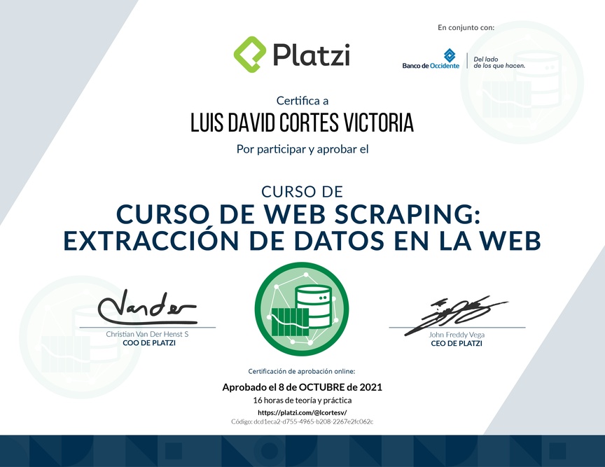 Diploma del Curso de Web Scraping: Extracción de Datos en la Web