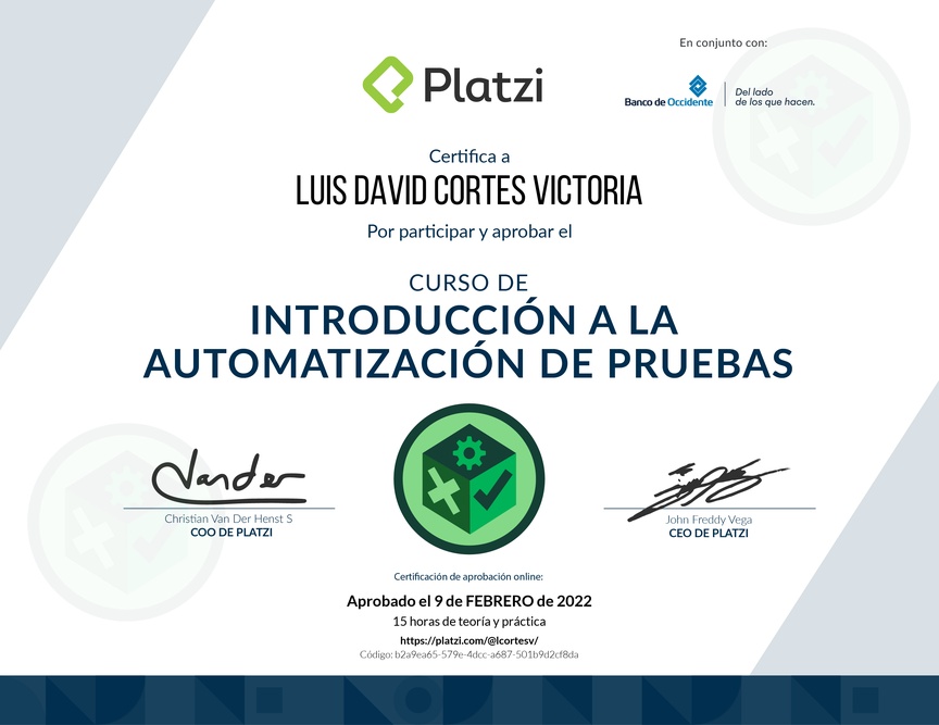 Diploma del Curso de Introducción a la Automatización de Pruebas