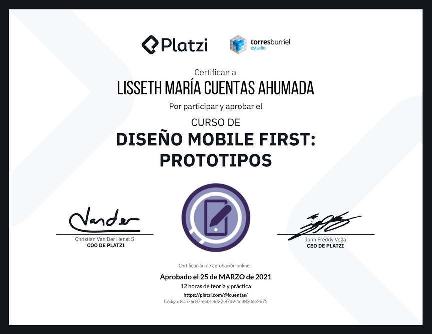 Diploma del Curso de Diseño Mobile First: Prototipos