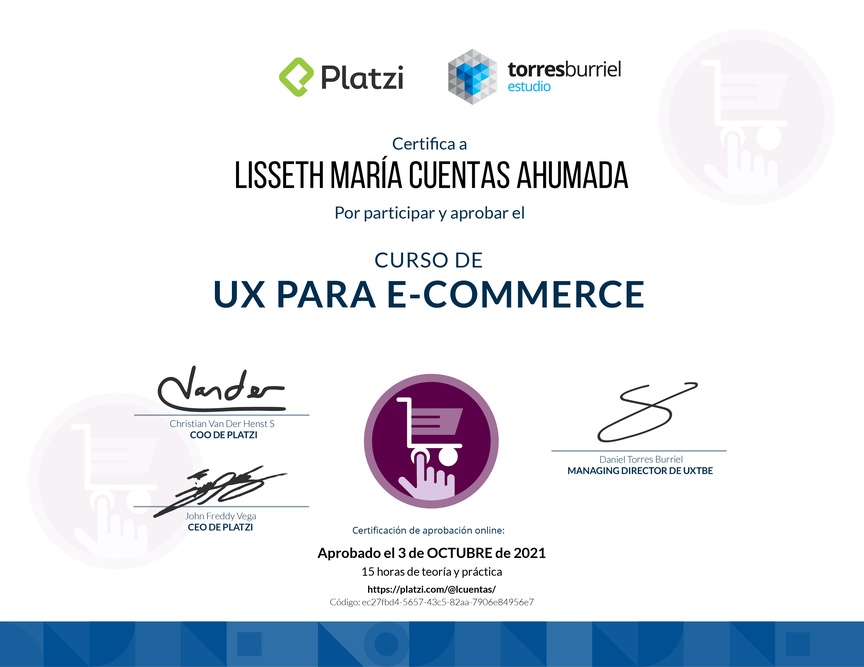 Diploma del Curso de UX para E-Commerce