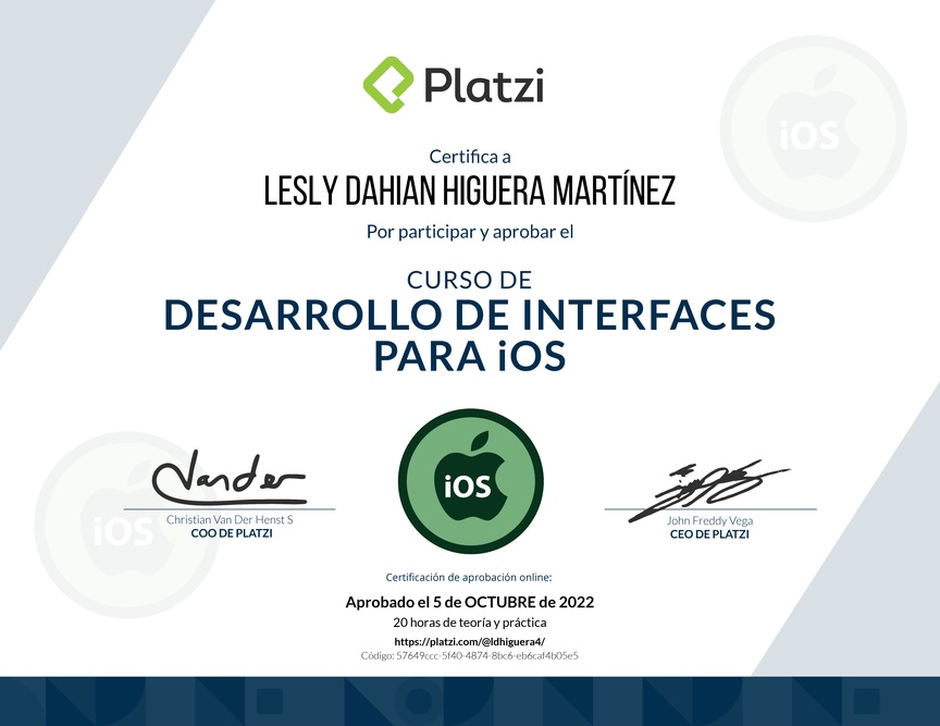 Diploma del Curso de Desarrollo de Interfaces con iOS