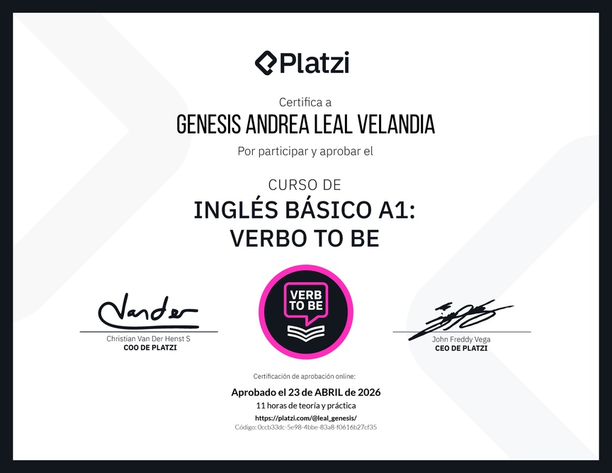 Diploma del Curso de Inglés Básico A1: Verbo To Be