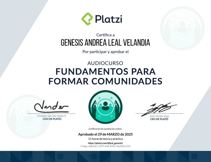 Diploma de Audiocurso Fundamentos para Formar Comunidades