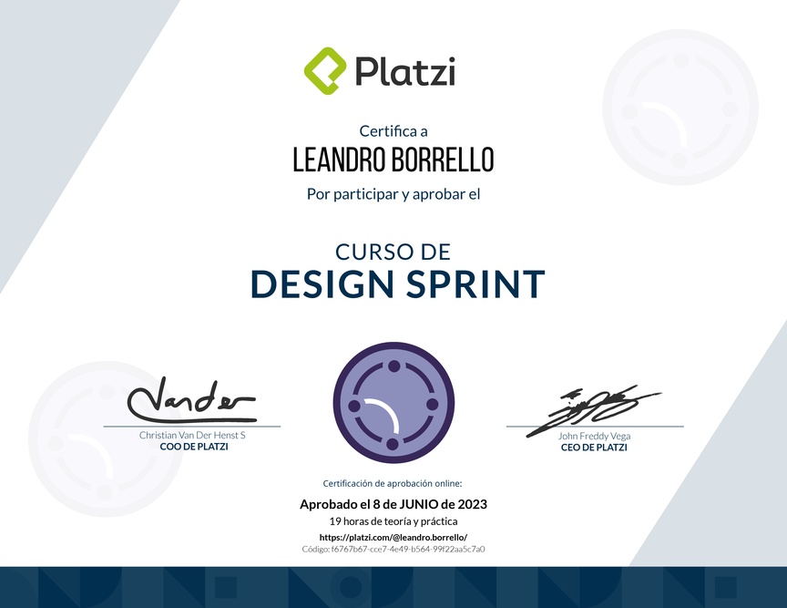 Diploma del Curso de Design Sprint Aplicado