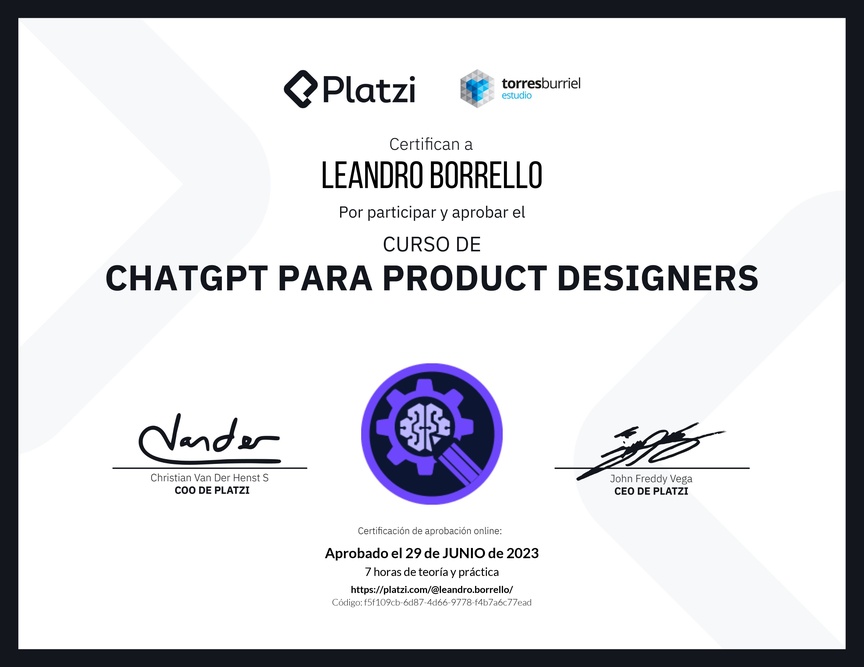 Diploma del Curso de ChatGPT para Product Designers: Diseño asistido por AI