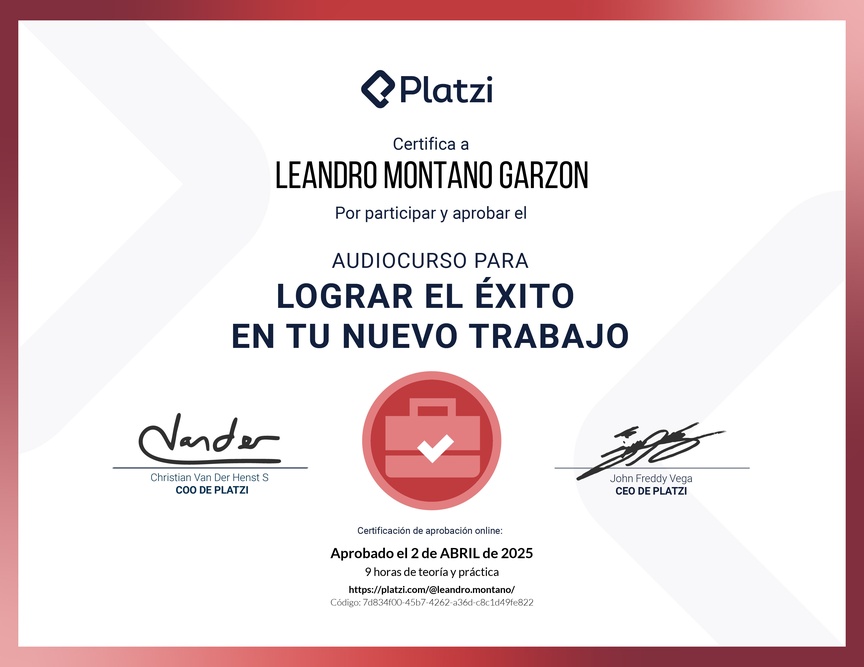 Diploma de Audiocurso para Lograr el Éxito en tu Nuevo Trabajo