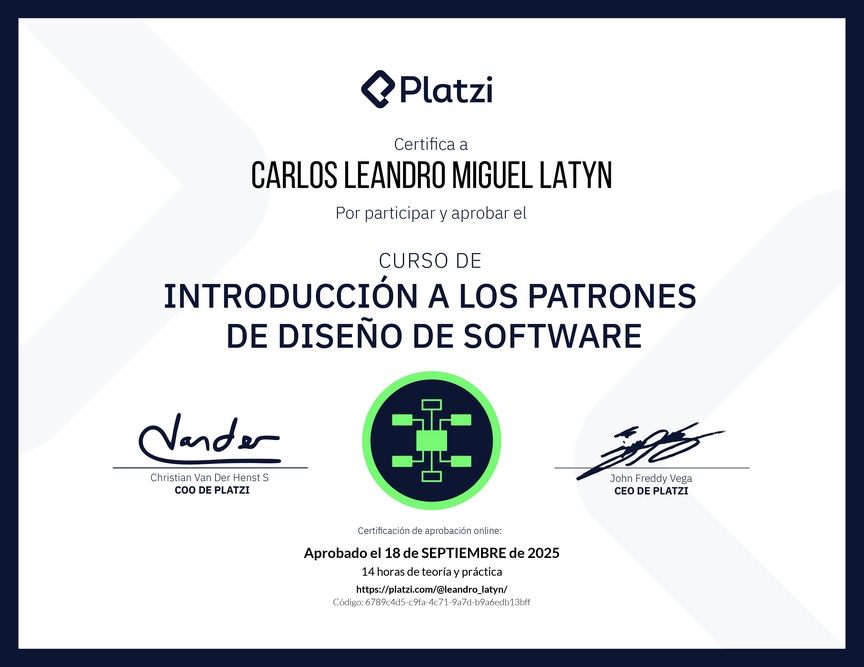 Diploma del Curso de Introducción a los Patrones de Diseño de Software