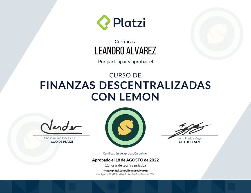 Diploma del Curso de Introducción a Finanzas Descentralizadas (DeFi)