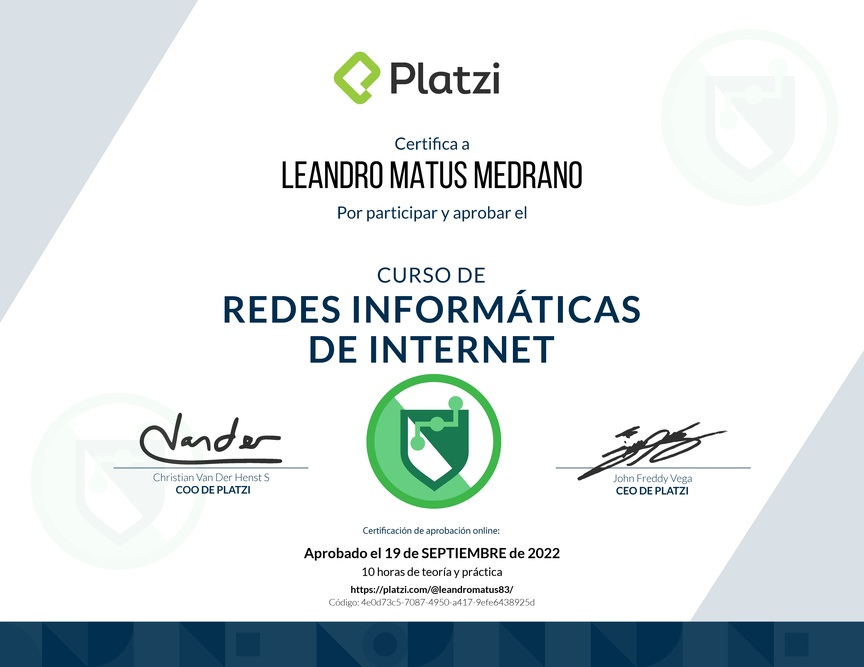Diploma del Curso de Redes Informáticas de Internet