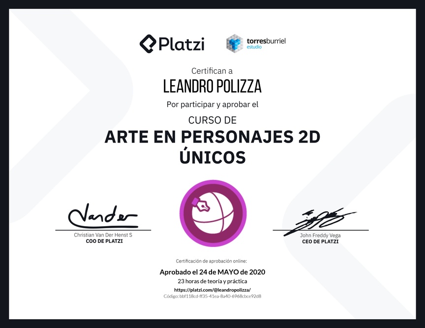 Diploma del Curso de Arte en Personajes 2D Únicos