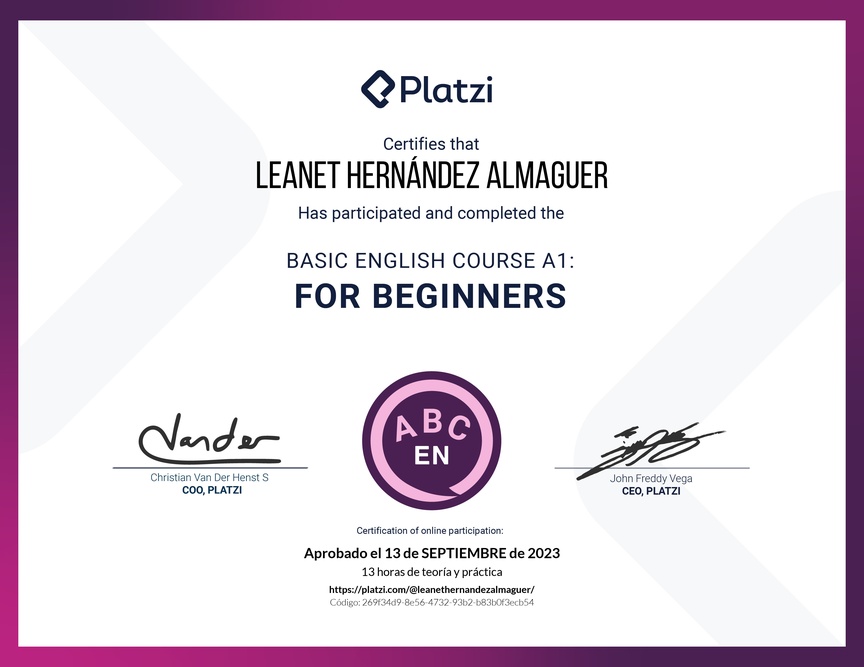 Diploma del Curso de Inglés Básico para Principiantes - (2022)