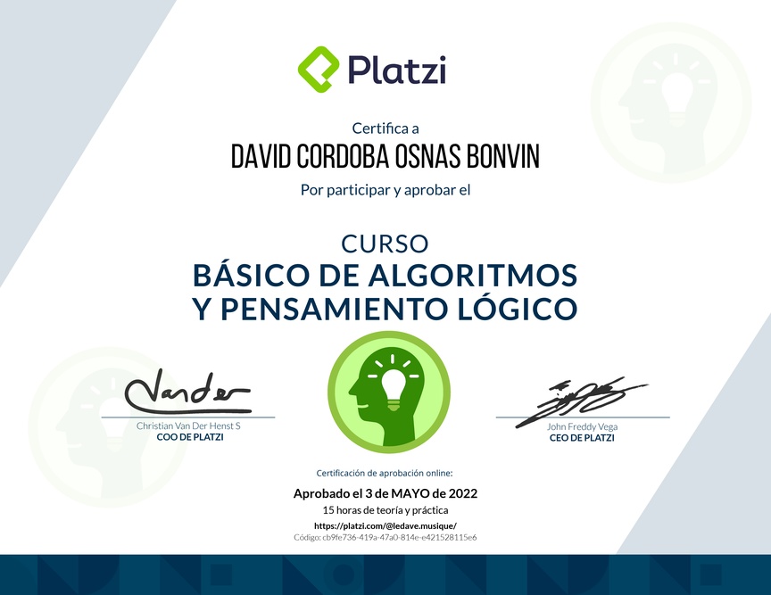 Diploma del Curso Básico de Algoritmos y Pensamiento Lógico