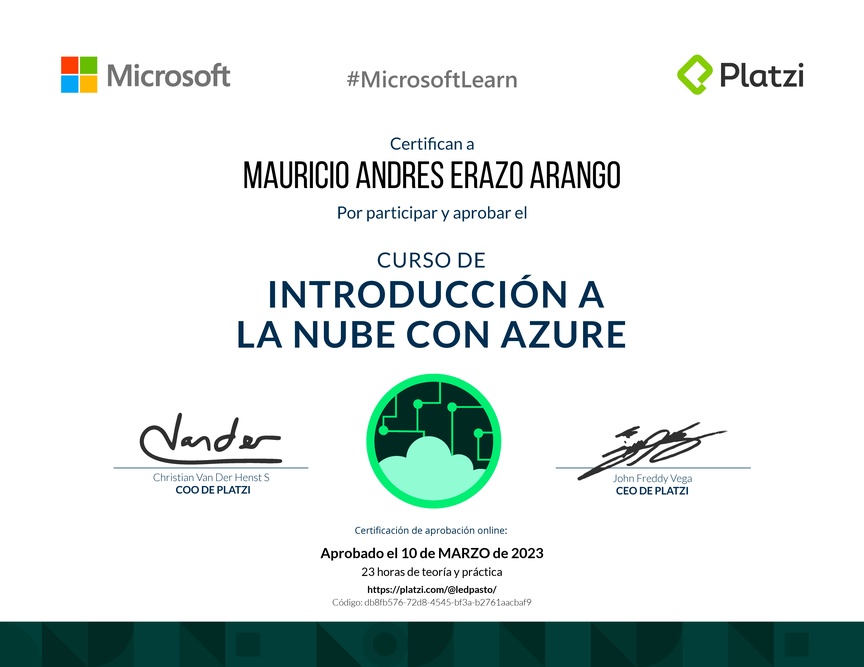 Diploma del Curso de Introducción a la Nube con Azure