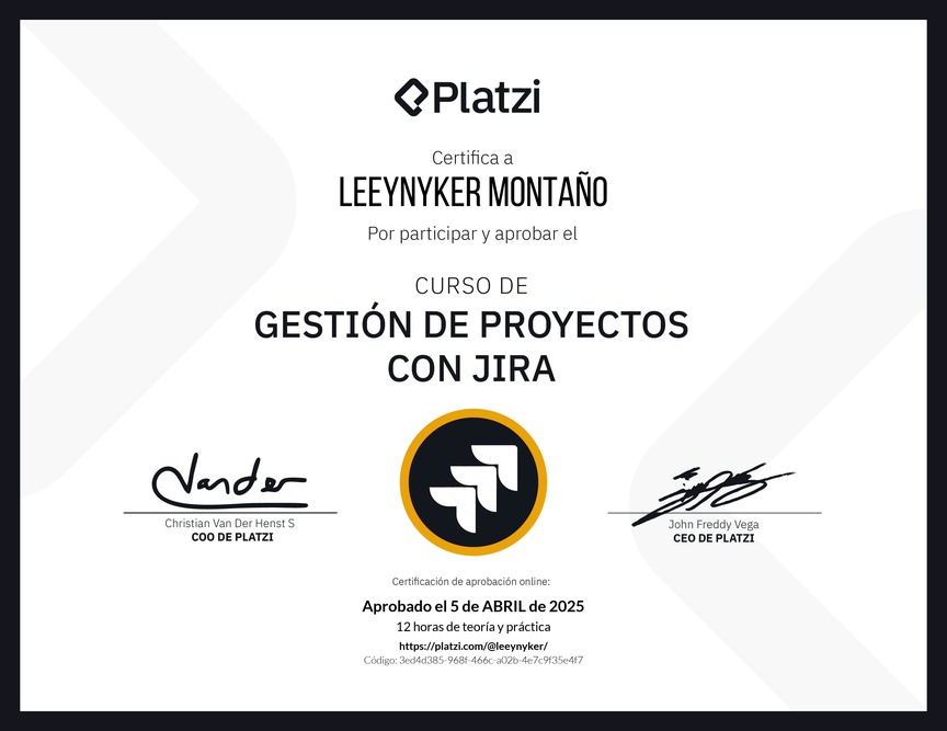 Diploma del Curso de Gestión de Proyectos con Jira