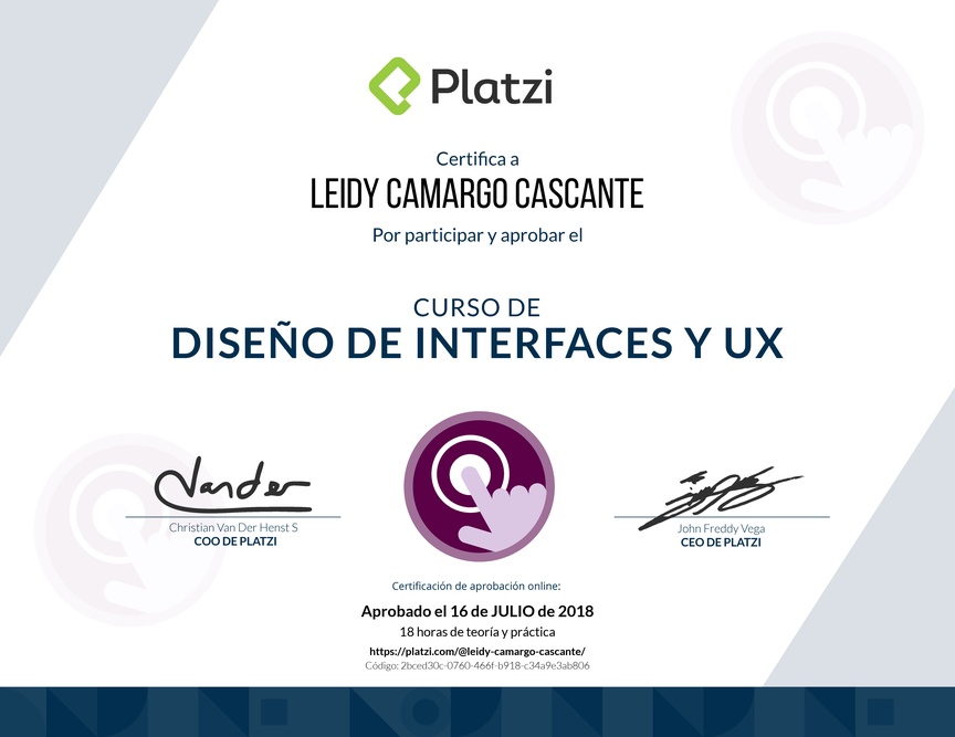 Diploma del Curso de Diseño de Interfaces y UX 2017