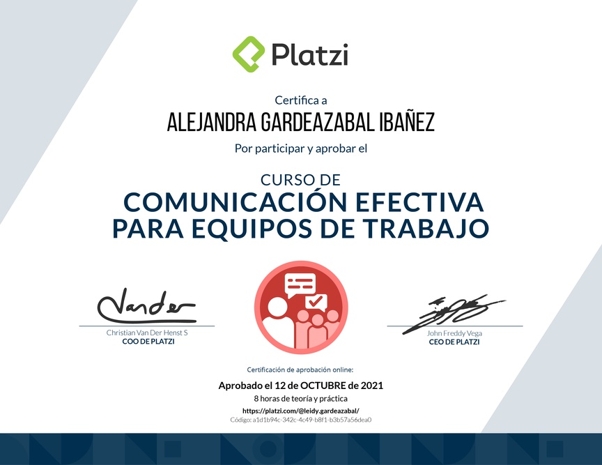 Diploma del Curso de Comunicación Efectiva para Equipos de Trabajo