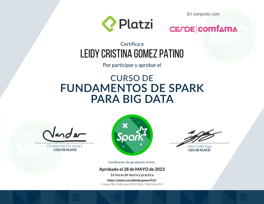 Diploma del Curso de Fundamentos de Spark para Big Data