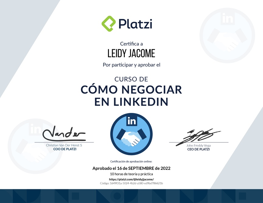 Diploma del Curso de Cómo Negociar en LinkedIn