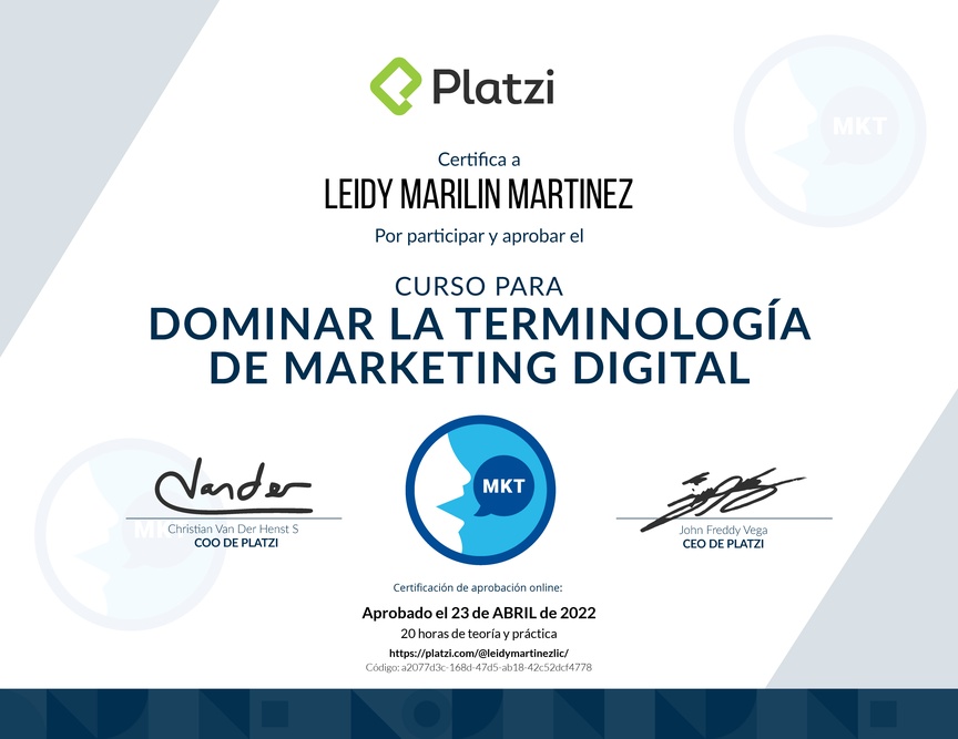 Diploma de Glosario de Términos de Marketing Digital