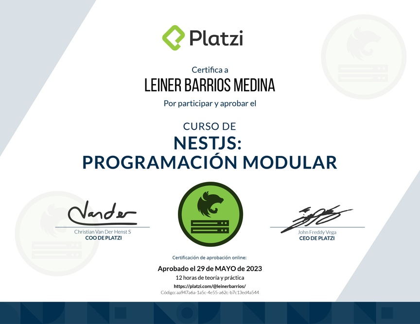 Diploma del Curso de NestJS: Programación Modular, Documentación con Swagger y Deploy