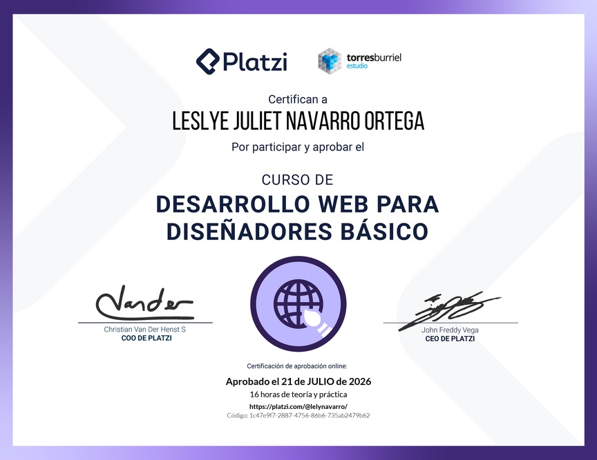Diploma del Curso Desarrollo Web para Diseñadores