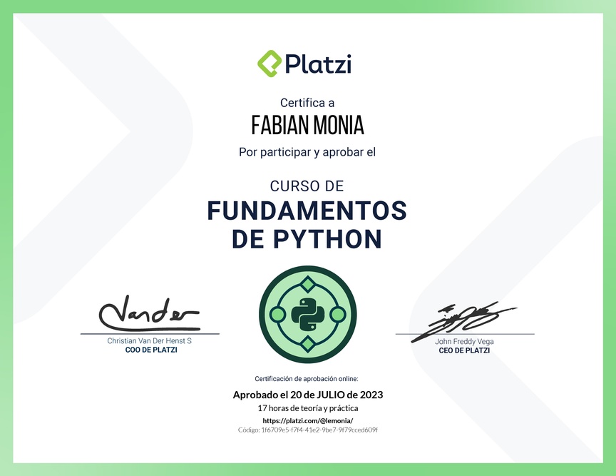 Diploma del Curso de Fundamentos de Python
