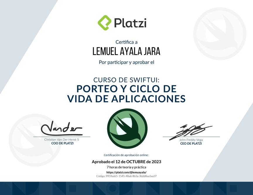 Diploma del Curso de SwiftUI: Porteo y Ciclo de Vida de Aplicaciones