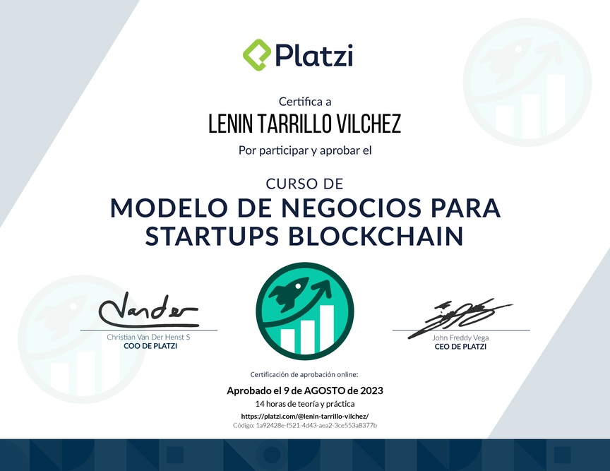 Diploma del Curso de Modelo de Negocio para Startups Blockchain