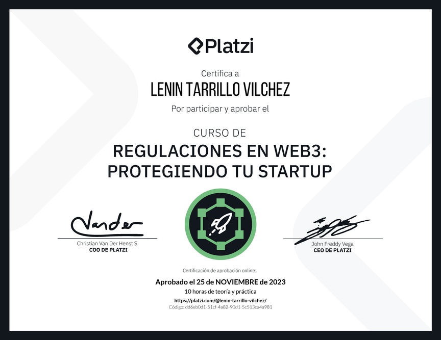 Diploma del Curso de Regulaciones en Web3: Protegiendo tu Startup