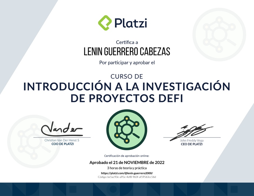Diploma de Minicurso de Introducción a la Investigación de Proyectos DeFi