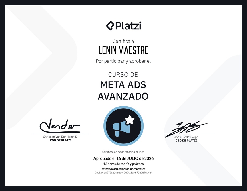 Diploma del Curso de Meta Ads Avanzado: Conoce Nuevas Funcionalidades