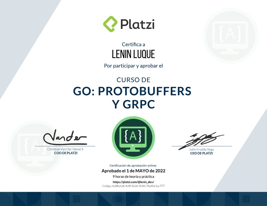 Diploma del Curso de Go Avanzado: Protobuffers y gRPC
