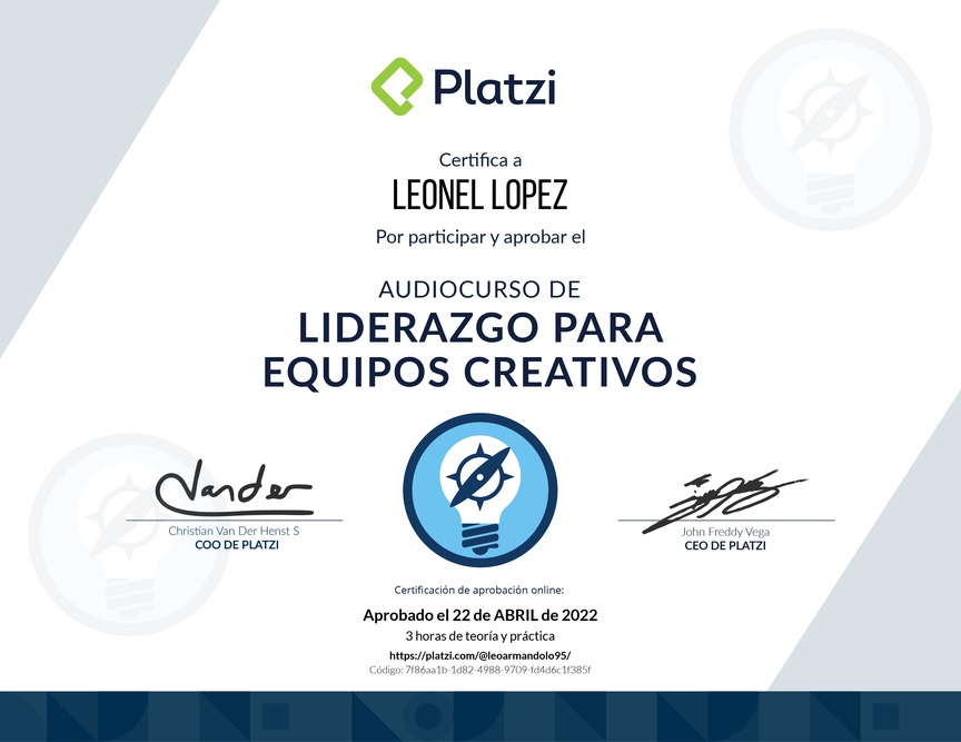 Diploma de Audiocurso de Liderazgo para Equipos Creativos
