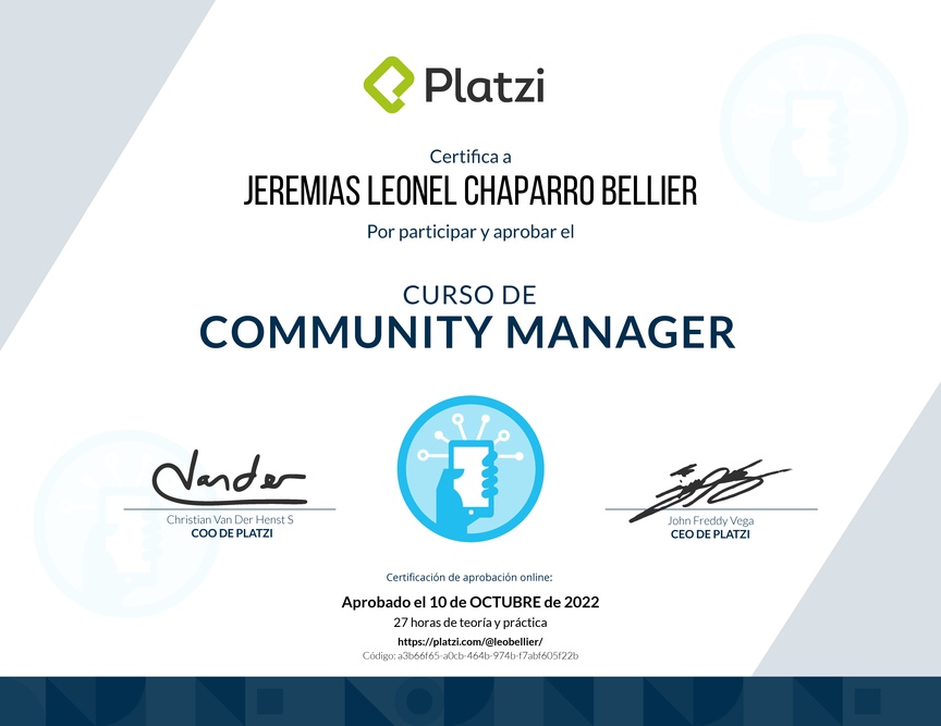 Diploma del Curso de Community Manager (2018)