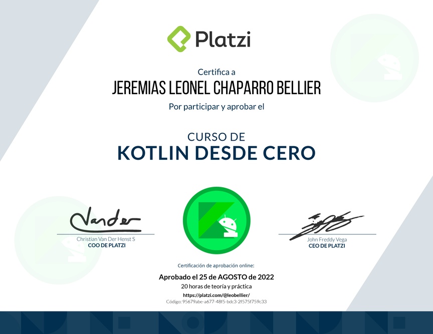 Diploma del Curso de Kotlin desde Cero