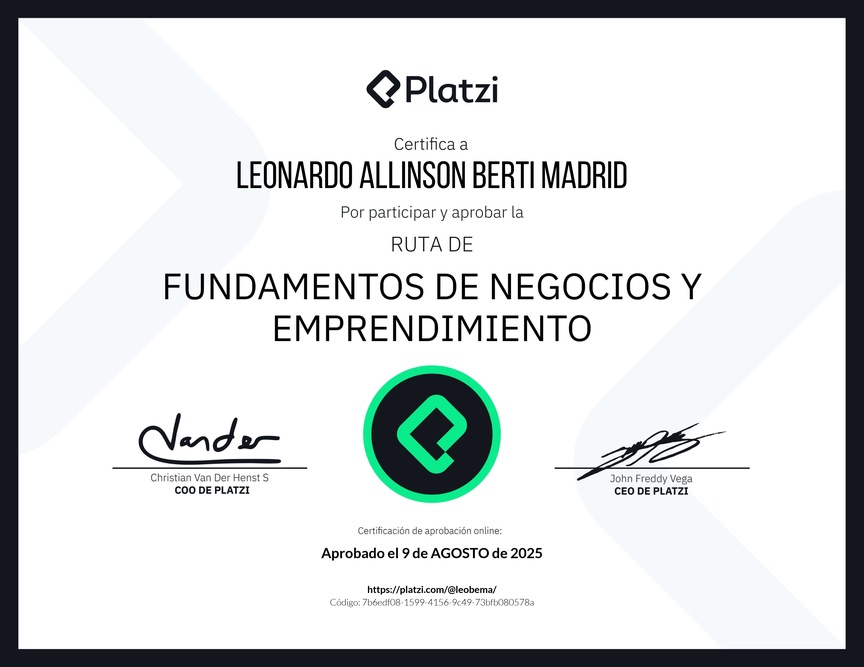 Diploma de la Ruta de Aprendizaje de Fundamentos de Negocios y Emprendimiento