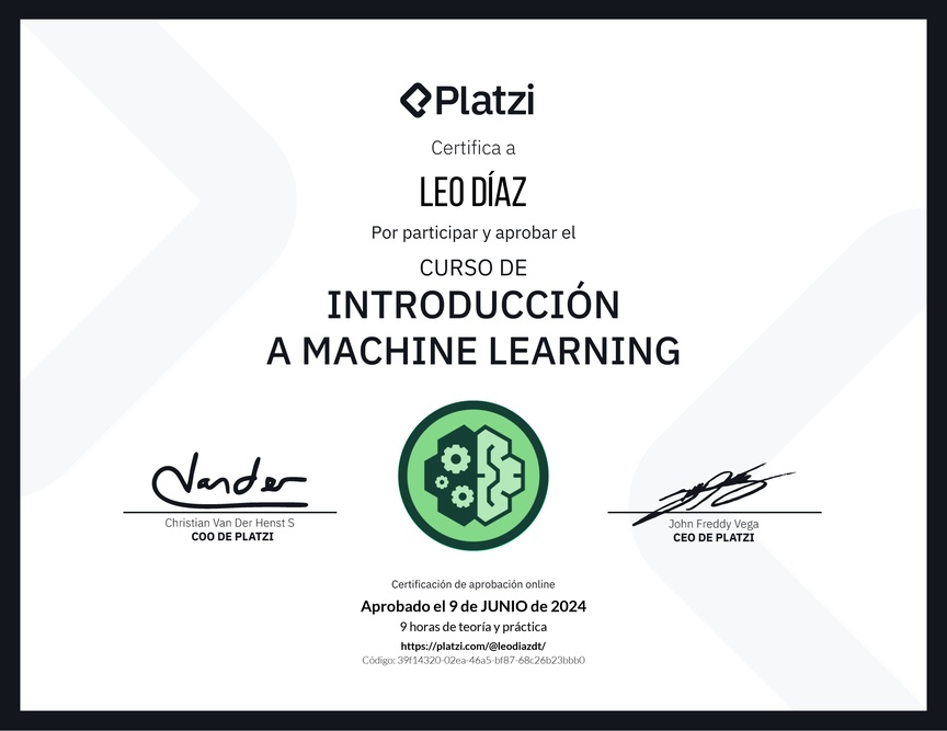 Diploma del Curso de Introducción a Machine Learning