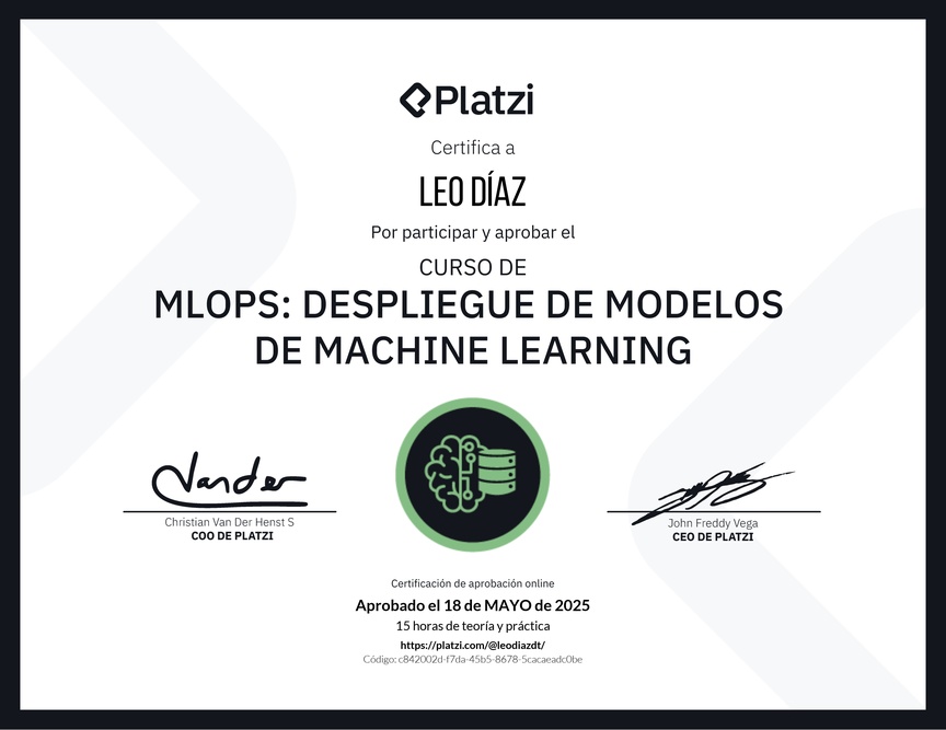 Diploma del Curso de MLOPS: Despliegue de Modelos de Machine Learning