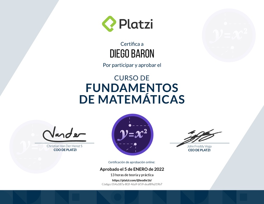 Diploma del Curso de Fundamentos de Matemáticas