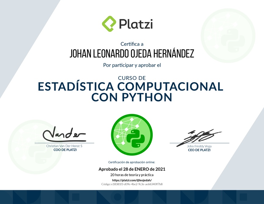 Diploma del Curso de Estadística Computacional con Python