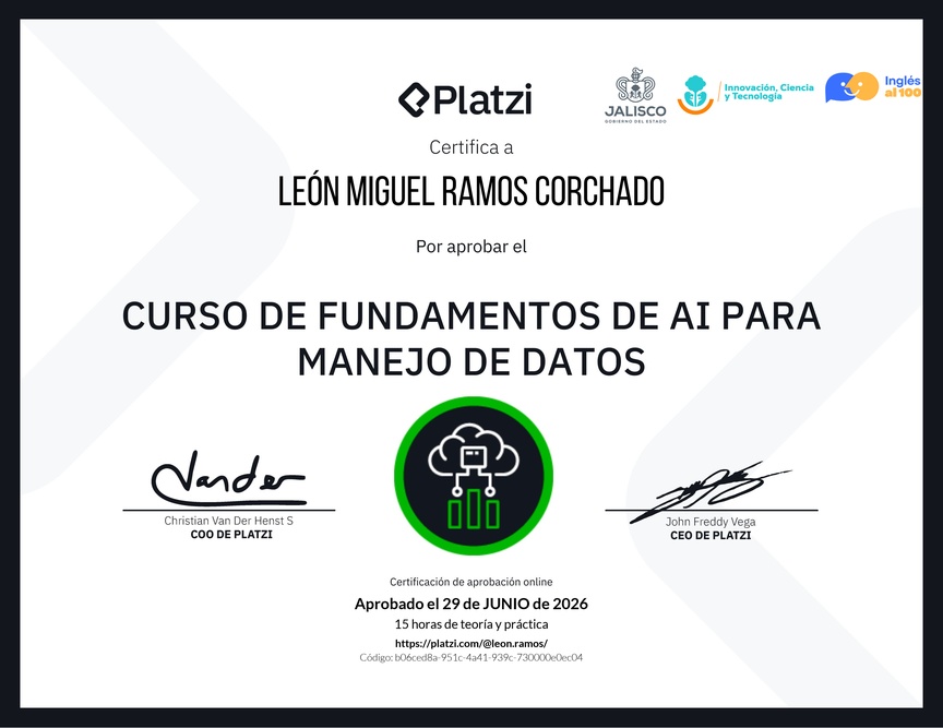 Diploma del Curso de Fundamentos de AI para Manejo de Datos