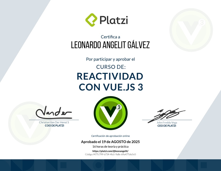 Diploma del Curso de Reactividad con Vue.js 3