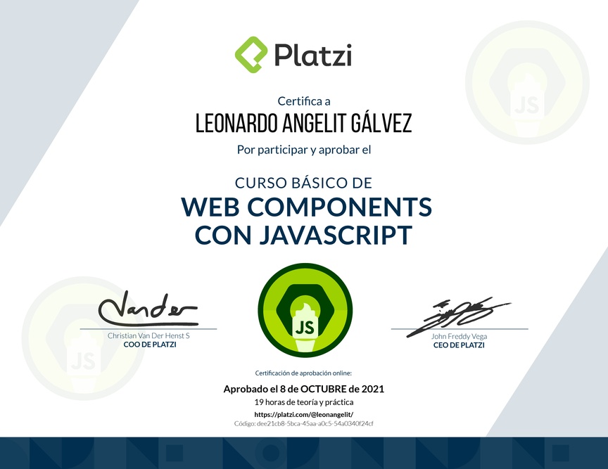 Diploma del Curso de JavaScript: Web Components