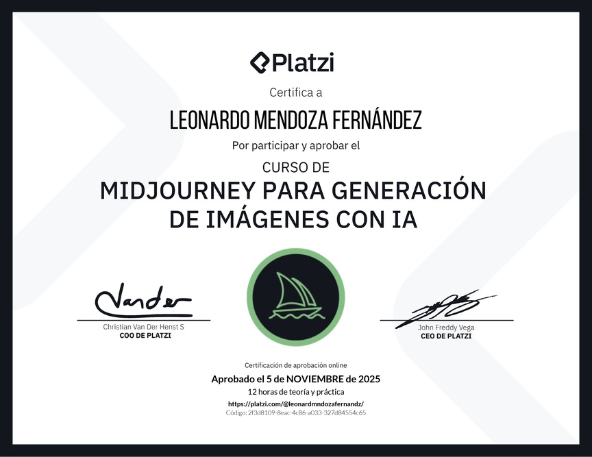 Diploma del Curso de Midjourney para Generación de Imágenes con AI