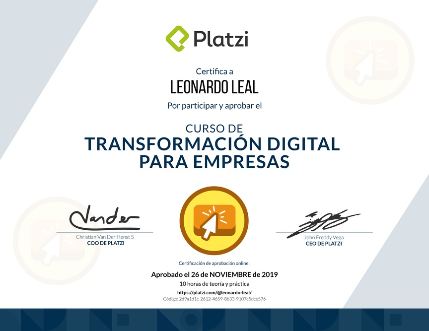 Diploma del Curso de Transformación Digital para el Crecimiento de tu Empresa