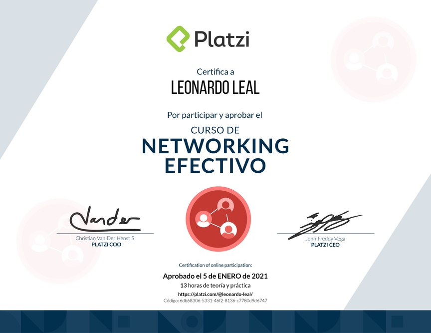 Diploma del Curso de Networking Efectivo 2020