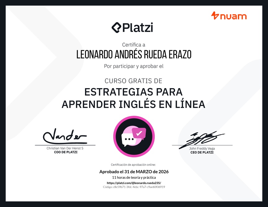 Diploma del Curso Gratis de Estrategias para Aprender Inglés en Línea