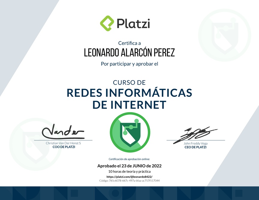 Diploma del Curso de Redes Informáticas de Internet
