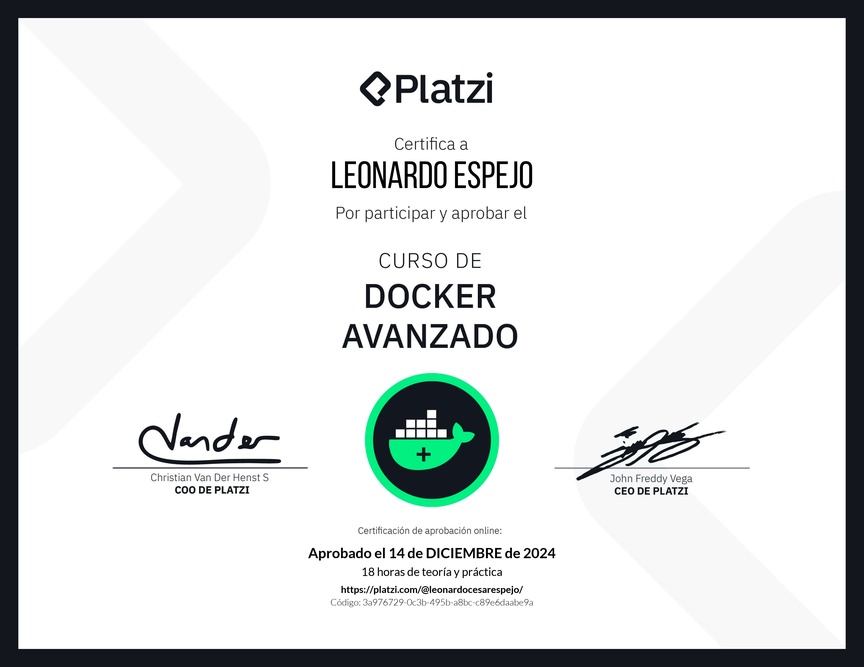 Diploma del Curso de Docker Avanzado