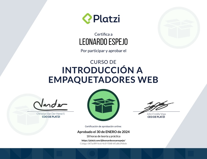 Diploma del Curso de Introducción a Empaquetadores Web